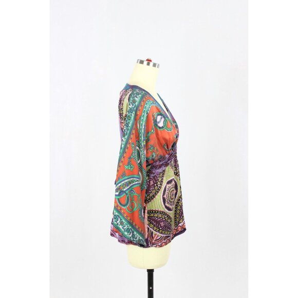 ALICE & TRIXIE Multi Color Scarf Print Silk Satin V-Neck Wrap Blouse, Size M - Picture 2 of 14
